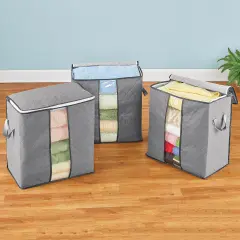 Collections Etc Large All-Around Zippered Storage Bags with Handles - Set of 3