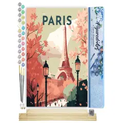 Figured'Art Paint by Number for Adults Travel Poster Paris 2 16"x20" - Craft Art Painting Rolled Canvas with DIY Wooden Frame