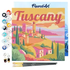 Figured'Art Mini Paint by Numbers Kit for Adults with Frame Travel Poster Tuscany Spring Small format 8"x8" - Craft Art Painting DIY Canvas Already Stretched on a Wooden Frame