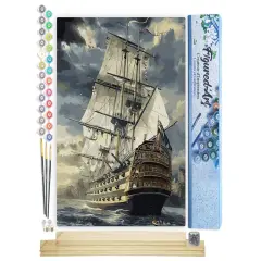Figured'Art Paint by Numbers Kit for Adults Ocean Galleon 16"x20" - Craft Art Painting Rolled Canvas with DIY wooden frame