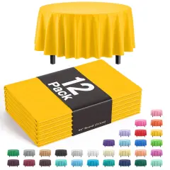 Exquisite Disposable Round Plastic Tablecloths &ndash; 12 Pack 84" Disposable Table Cloths &ndash; Indoor/Outdoor Party Tablecloth &ndash; Round Plastic Table Cover for Events & Party Supplies Yellow