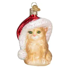 Old World Christmas 3.5 Inch Santa's Kitten Tree Ornament , Ornament Santa Hat Cat Gold