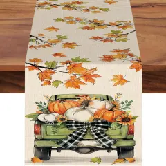 Fall Green Truck Pumpkin Dining Table Runner