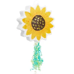 Pull String Sunflower Pinata for Sunshine Baby Shower, Floral Birthday Party Decorations (Small, 13x13x3 In) Yellow