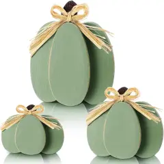 3 Pcs Fall Pumpkin Decor Fall Wooden Signs 3D Pumpkin Tabletop Decor (Green Color)