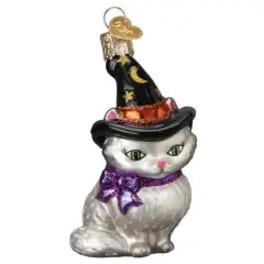Old World Christmas 3.25 In Witch Kitten Halloween Tree Ornament , Halloween Black Hat Gray