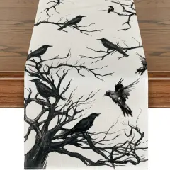 Silhouette Tree Crows Halloween Table Runner