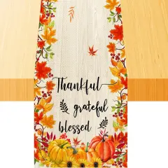 Thankful Grateful Blessed Fall Table Runner
