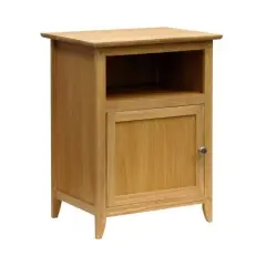 Wood Shaker End Table Nightstand with Shelf and Storage Cabinet Natural