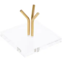 Plymor Clear Acrylic Base with 3 Angled Brass Pegs to Hold Egg, Marble, Ball or Sphere, 3" H x 3" W x 2" D