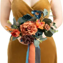 Artificial Flowers - Bridesmaid Bouquet (Orange & Dark Teal)