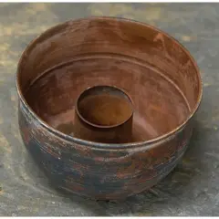 Rustic Brown Metal Taper Candle Bowl and Vintage Decor Holder