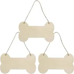 3 Pcs Dog Bone Wood Sign Blank Wooden Plaque Unfinished Wood DIY Crafts Hanging Sign with Ropes for Puppy Pet House Door Wall Decorative
