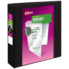 Avery Durable View 3 Ring Binder, 2 Inch Slant Rings, 530-Sheet Capacity, DuraHinge, 2.8 Inch Wide Spine, Customizable Clear Cover and Spine, 1 Black Binder (17031)