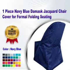 1 Piece Navy Blue Damask Jacquard Chair Cover for Formal Folding Seating