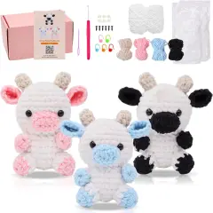 3 Cute Animal Cow Pattern Crochet Starter Kit