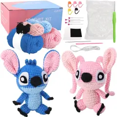 Knitting Kits Hooks Yarn Set with Step-by-Step Video Tutorials (Blue Pink)