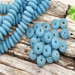 13~15mm Cerulean Blue Recycled African Glass Heishi Beads