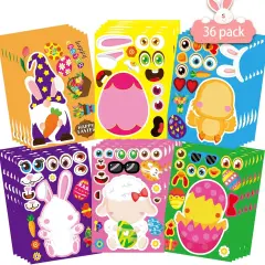 36 Sheet Easter Stickers for Kids,Easter Basket Stuffers,Make a Face Easter Stickers with Easter Animal Egg Themed,Make Your Own Stickers,Easter Decorations Gift Kids Party Favor Supplies Crafts