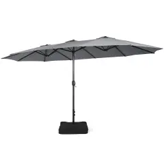 Costway 15FT Double-Sided Twin Patio Umbrella Outdoor Market W/ Crank & Base Grey\Coffee\Turquoise\Beige\Orange\Wine