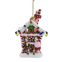 Noble Gems 5.0 Inch Small Gingerbread House Tree Ornament , Christmas Ornament Peppermint Multicolored