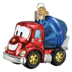 Old World Christmas 2.75 In Cheerful Cement Truck Tree Ornament , Ornament Construction Toy Blue