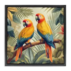 Stupell Industries Parrot Duo on Branch Framed Floater Canvas Wall Art Design by Steve Hunziker