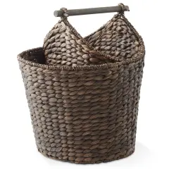 Casafield Toilet Paper Roll Storage Basket with Magazine Holder, Woven Water Hyacinth Wicker Bathroom Bin for Bath Tissue and Toiletries