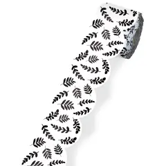 White W/blk Leaves Rolled Borders Scalloped