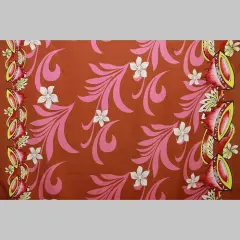 1 Yard Kava Bowl Tiare Palm Leaves Double Border Polyester Fabric 60 Inch Width Brown