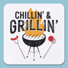 Big Dot of Happiness 25 Ct Chillin & Grillin Drink Coasters, 4-Inch Disposable Square Paper Coasters for Summer BBQ Picnic Birthday Party
