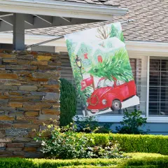 Northlight Red Car and Christmas Tree Outdoor House Flag 20" x 48"