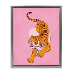 Stupell Industries Preppy Roaring Tiger Framed Floater Canvas Wall Art Design by Nataly White