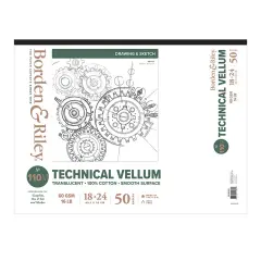 Borden & Riley #110M Technical Vellum Pad, 60 GSM/16 lb., 100% Cotton, 1 Pad Each