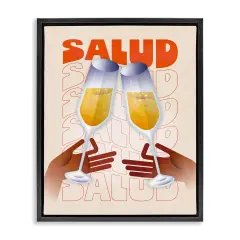 Stupell Industries Salud Cheers Champagne Framed Floater Canvas Wall Art Design by Victoria Barnes