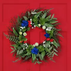 Northlight Americana Buttonbush and Carnation Floral Patriotic Wreath - 24" Red