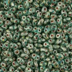 Matubo 2-Hole Czech Glass Opaque Travertine Dark Miniduo Beads, 50g Aquamarine