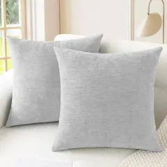 Throw Pillow Covers Decorative 20 X 20 Inches Pack of 2 Cozy Chenille Cushion Cases for Couch Sofa Bed Living Room Home Moonbeam Gray