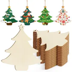 Wooden Christmas Tree Ornaments to Paint Christmas Thanksgiving Decoration Cutouts Unfinished 24PCS 3.5 x 3 inches, DIY Blank Unfinished Christmastree Wood Discs Ornament for Home Crafts Hanging