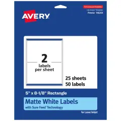 Avery Matte White Rectangle Labels, 5" x 8-1/8"
