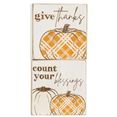 Wooden Autumn Blocks with Engraved Pumpkin and Seasonal Text 2 Asstd.