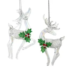 5.5" Glass Deer Ornaments, 2 Assorted