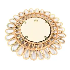 Vintage Handwoven Round Natural Rattan Wall Hanging Mirror For Home Decor