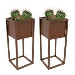 Modern Simplicity Outdoor Elevated Planter - Brown - 2-Pack