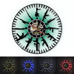 12inch Vinyl Record Clock 7-Color LED Light Bullets Guns Luminous Wall Clock