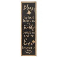 Seasonal Wooden Wall Sign with Engraved Blessing and Leaves Fall Dining Room Hanging Decor