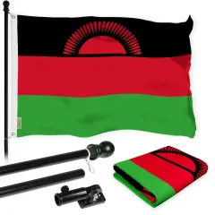 G128 Combo Pack: 6 Ft Twist Free Aluminum Spinning Flagpole (Black) & Malawi Flag | 3x5 Ft | LiteWeave Pro Series Printed 150D Polyester | Pole with Flag Included