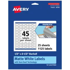 Avery TrueBlock Matte White Paper Labels,1/2" x 2-1/2" Barbell