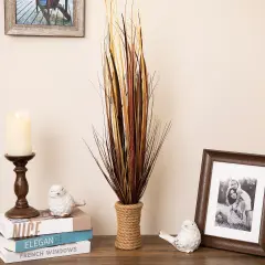 Northlight 34" Red Artificial Grass Plant in a Rope Pot