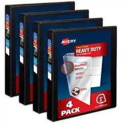 Avery Heavy-Duty View 3 Ring Binder, 1 Inch One Touch Slant Rings, 250-Sheet Capacity, DuraHinge, 1.4 Inch Wide Spine, Customizable Clear Cover and Spine, Black Binders (4-Pack of 79868)